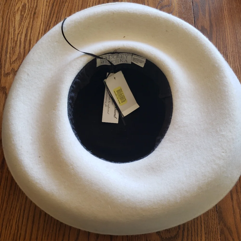 Badgley Mischka Black Topper with White Brim and Feather Accent